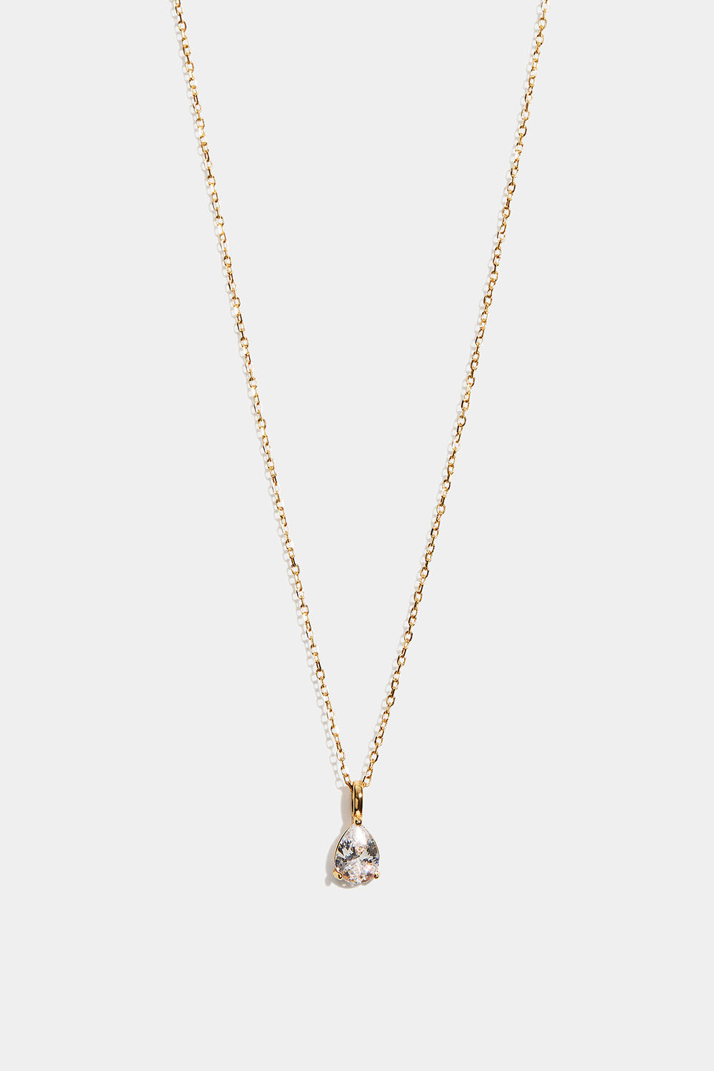 Halsband i 18k guldpläterat äkta silver med droppformat Cubic Zirconia-hänge