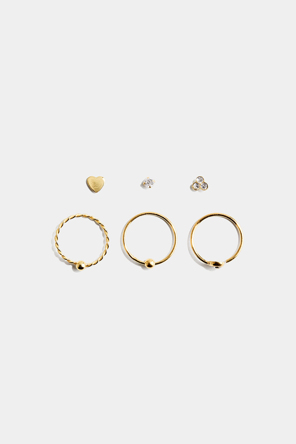 Näspiercings i 18k guldpläterat äkta silver, 6-pack