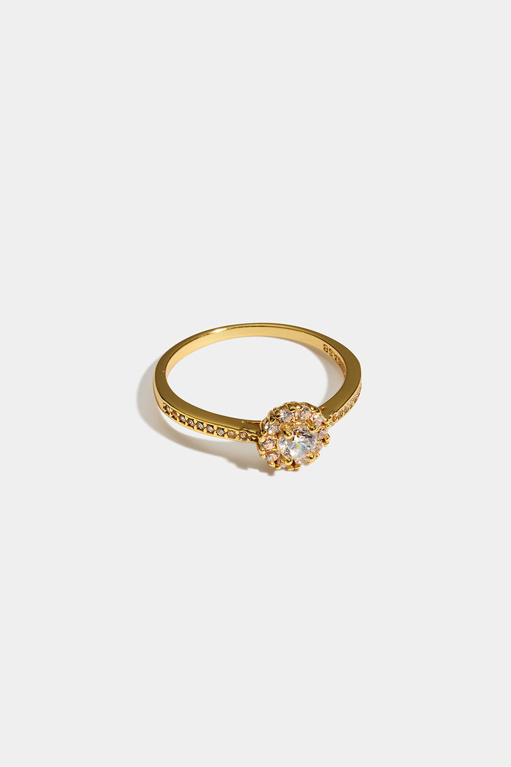 Ring i 18K guldpläterat äkta silver med rund Cubic Zirconia